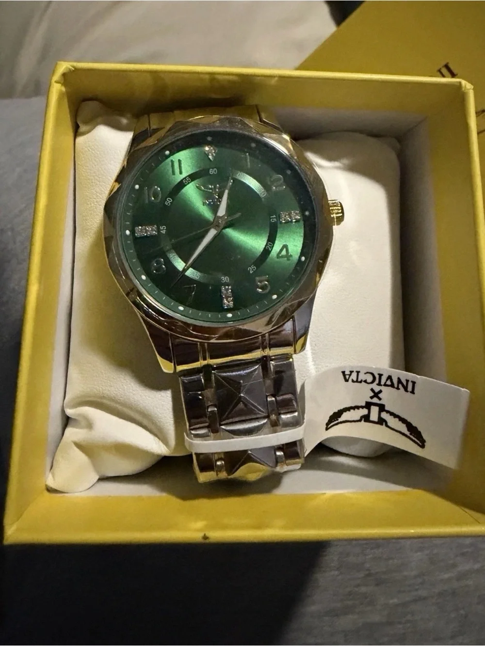 Invicta Green Sunburst Dial Silver and Gold Accent Watch